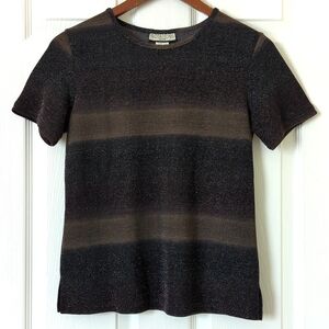Notations 90's Vintage Metallic Lurex Knit Short Sleeve Crewneck Top Black SP